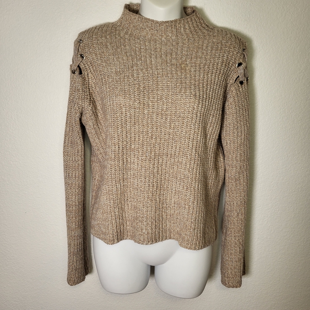Anthropologie | John + Jenn Lace Shoulder Knit Turtle Neck Sweater size Medium